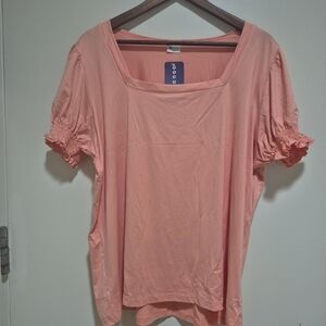 🍑NWT Misifi Women's Peach Short Sleeve Square Neck Blouse, 2XL, Cottagecore